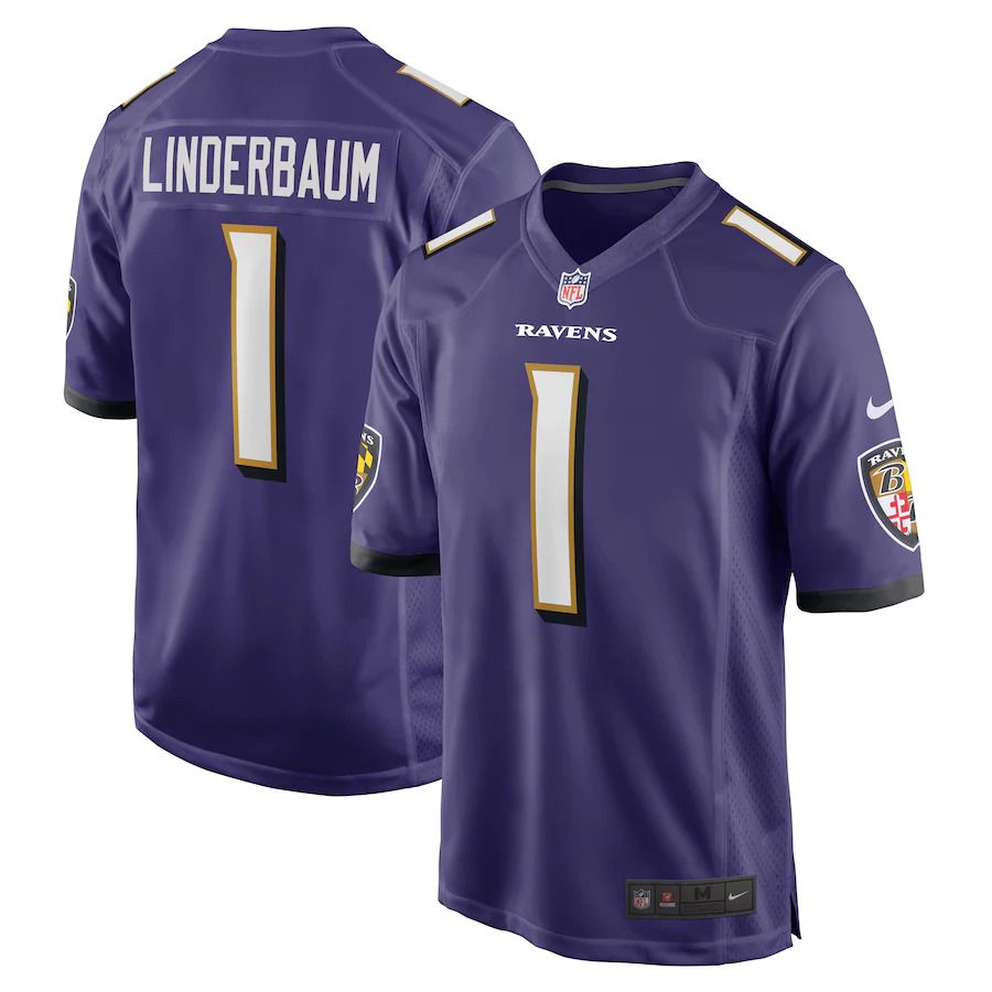 Men Baltimore Ravens 1 Tyler Linderbaum Nike Purple 2022 NFL Draft First Round Pick Game Jersey